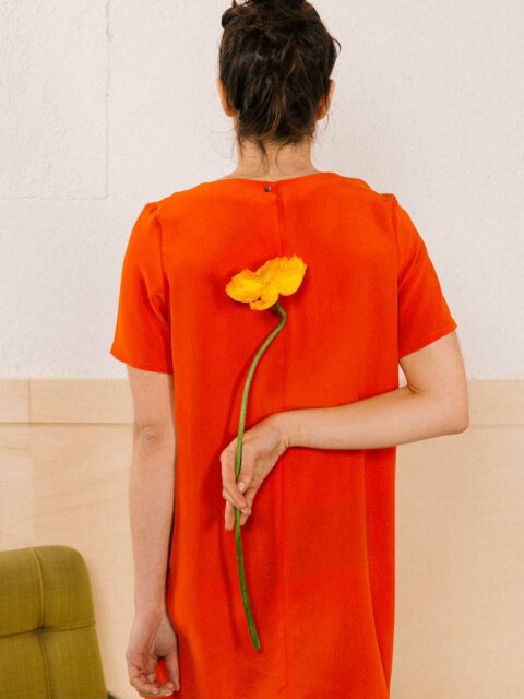 robe en soie orange Julia ATODE