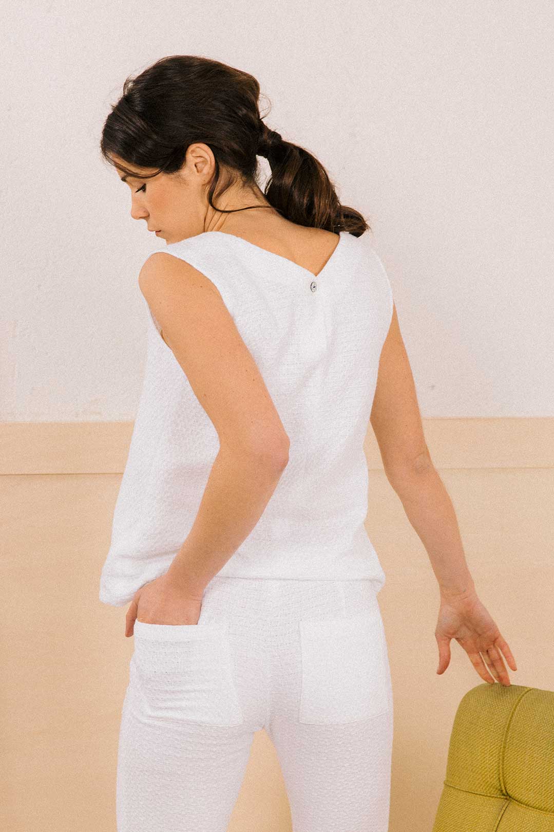 Pantalon blanc 7/8 femme
