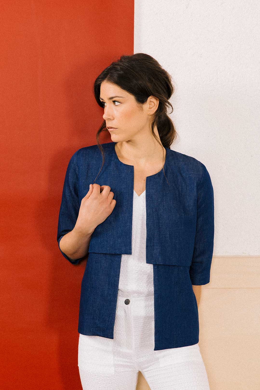 Veste Lin Femme et Coton Bleu jean ATODE - Made in France