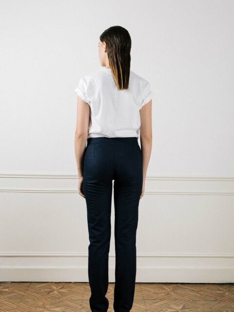 Pantalon droit en laine bleu chiné Sophie ATODE