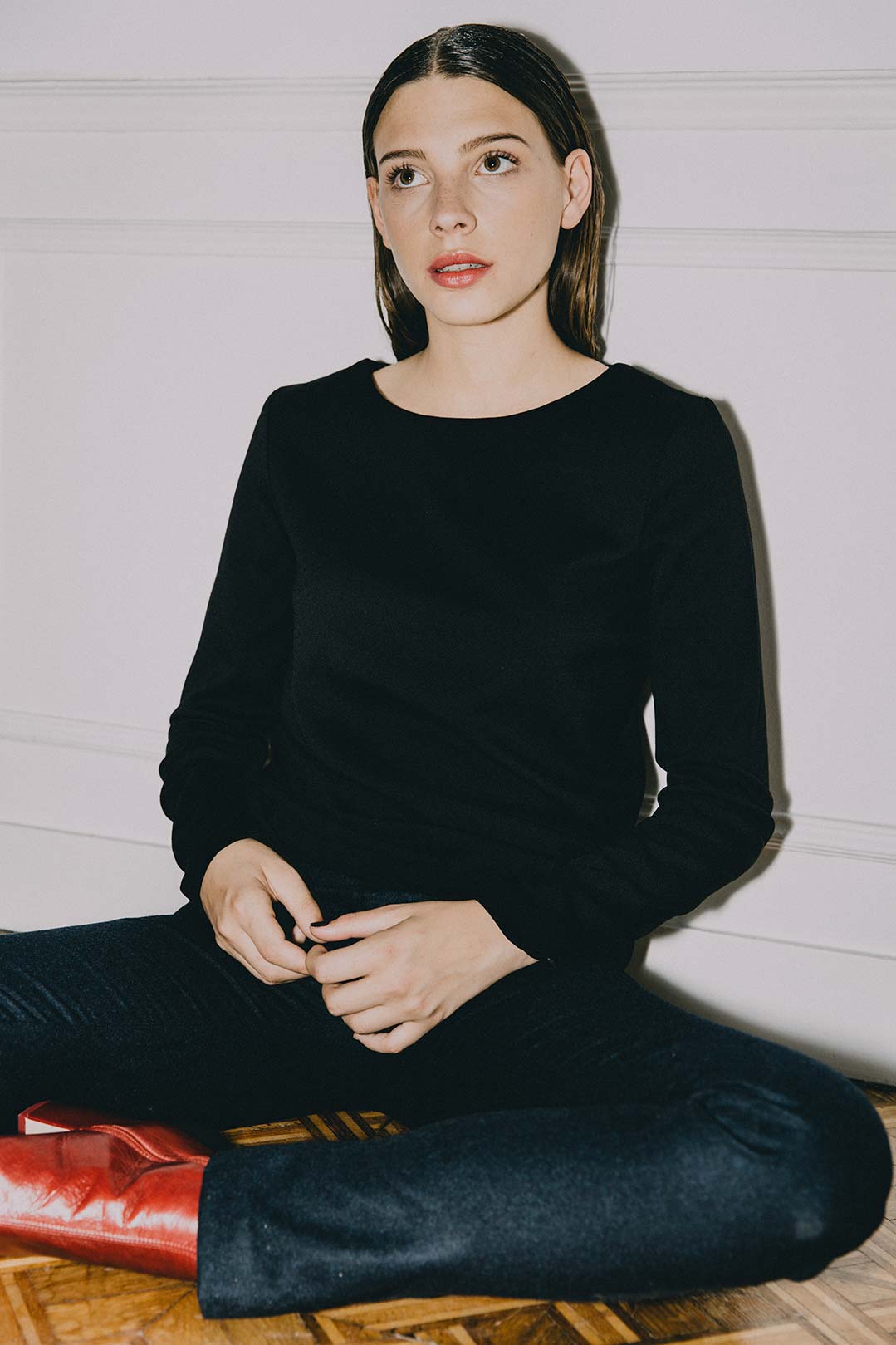 Top en crêpe de laine noir Cara Top en crêpe de laine noir Cara