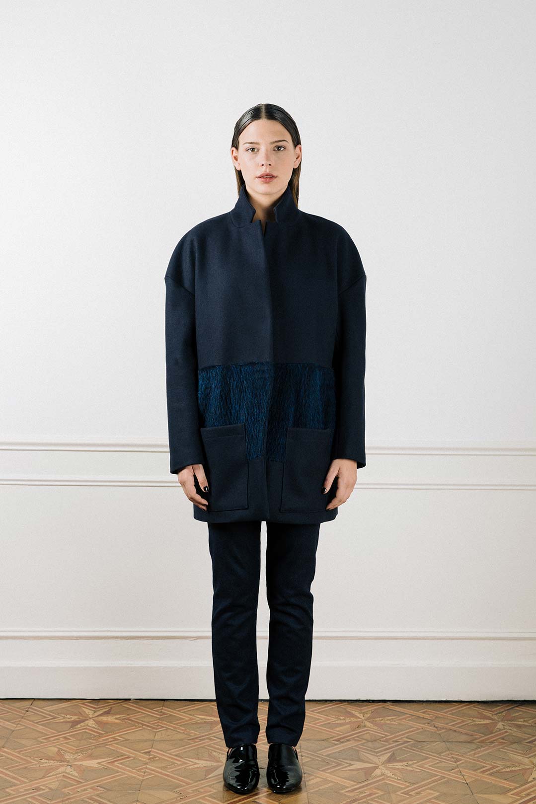 Manteau Oversize en laine bleue marine Made in France ATODE