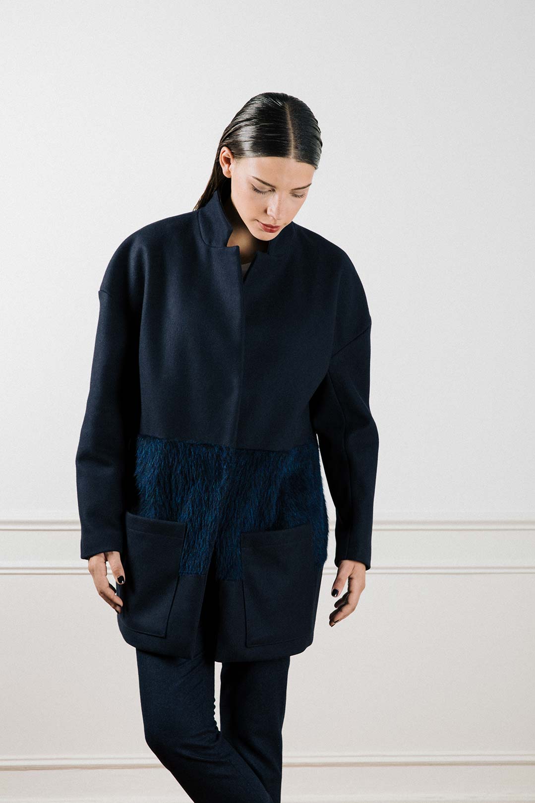 manteau laine bleu