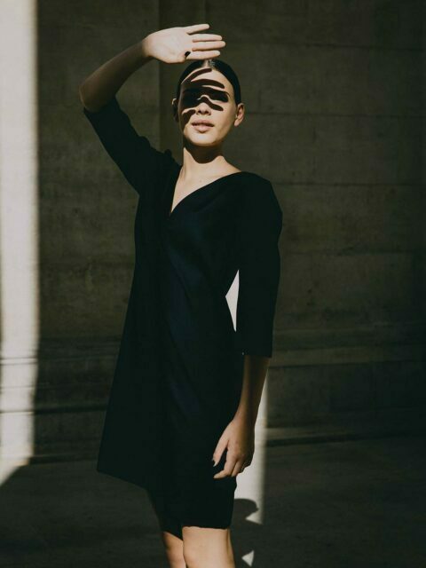 Robe droite noire en laine froide Chrystelle ATODE