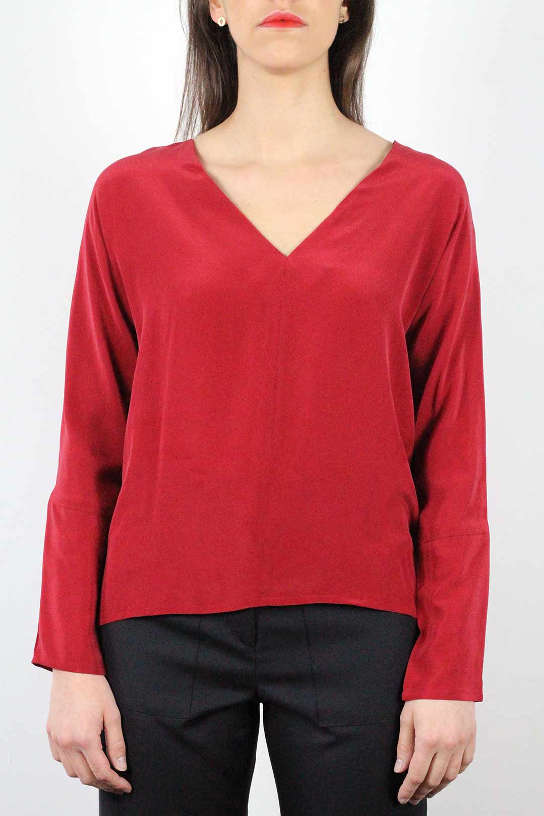 Blouse soie rouge