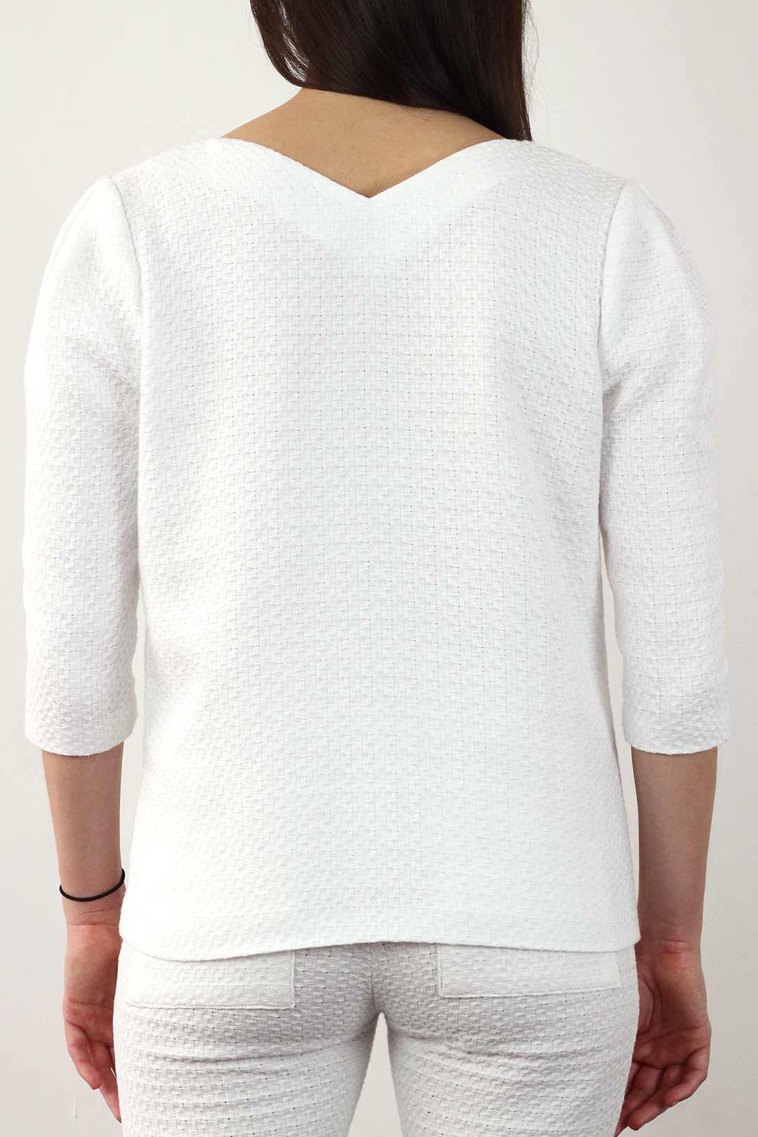 Gilet Coton Femme blanc manches 3/4 ballons - Made in ...