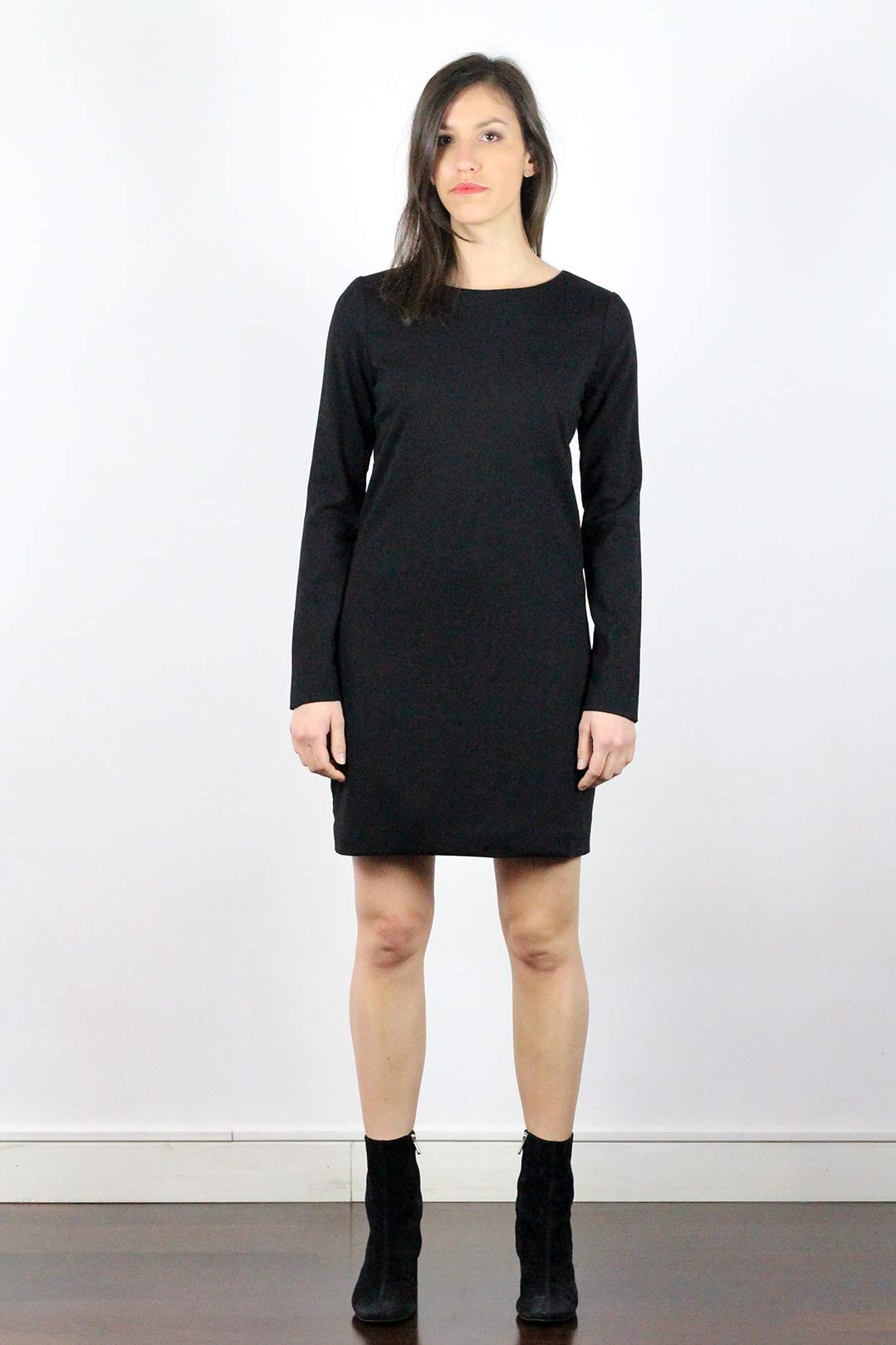 Robe laine noire manche longue cintrée ATODE - Made in France