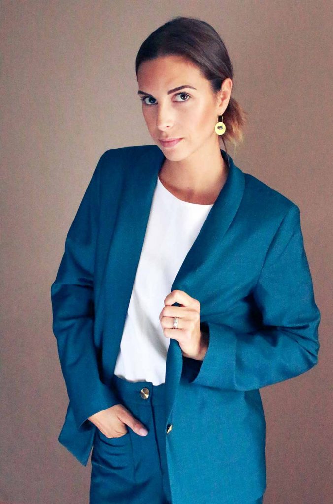 Veste tailleur femme bleu canard en laine froide Marie-Anne ATODE