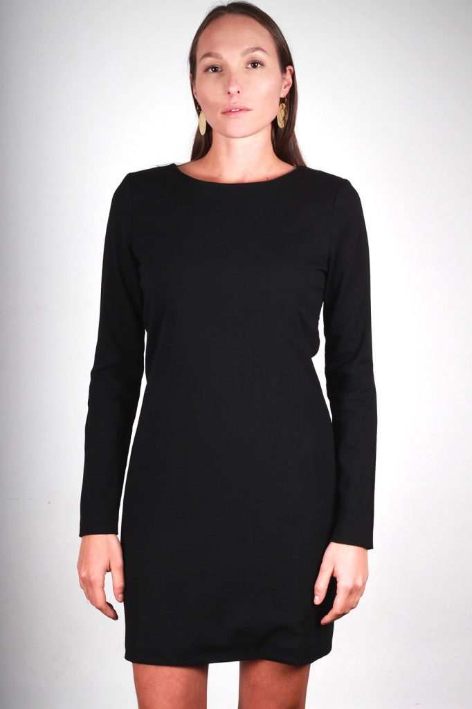Robe Laine Noire Manche Longue Cintree Atode Made In France