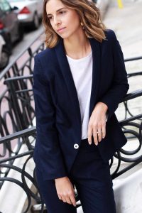 Veste Tailleur bleu marine Femme en flanelle Marie-Anne ATODE