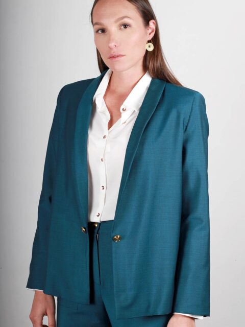 Veste de tailleur bleu canard laine froide MarieAnne ATODE