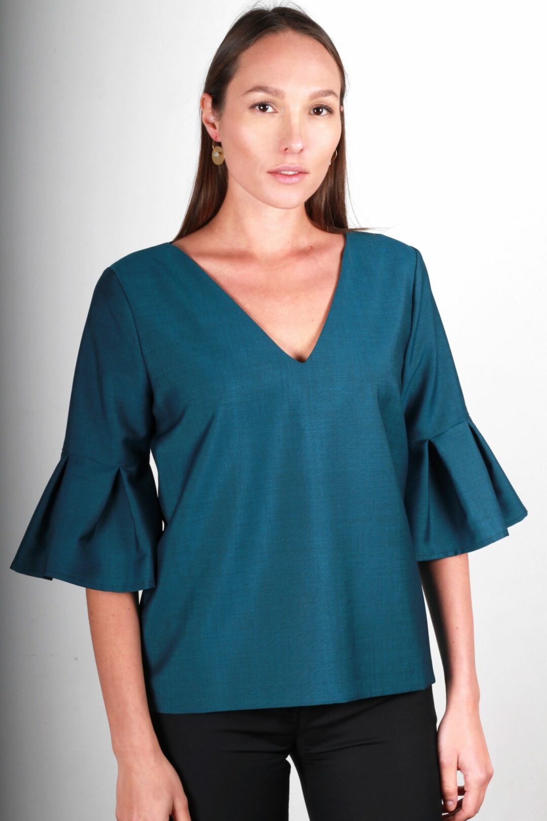 Blouse avec volants bleu canard Danying ATODE