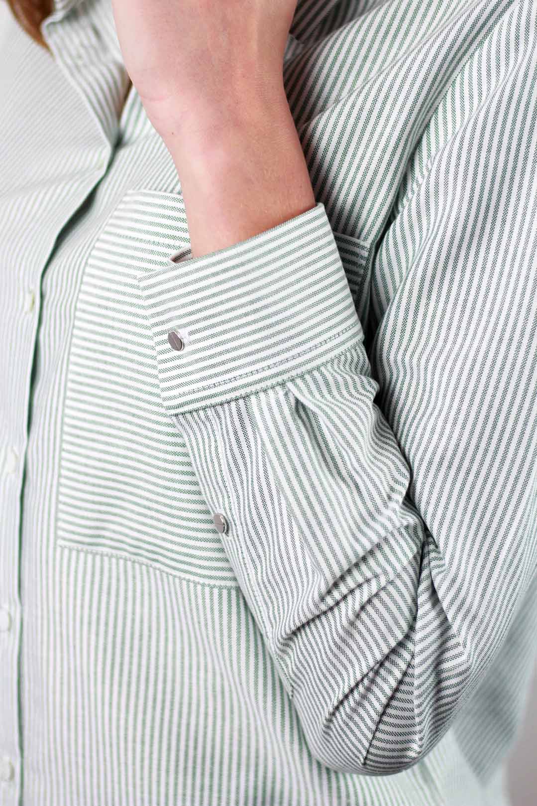 oven lecture male Chemise femme rayures verte et blanche en coton OEKO-TEX® | ATODE