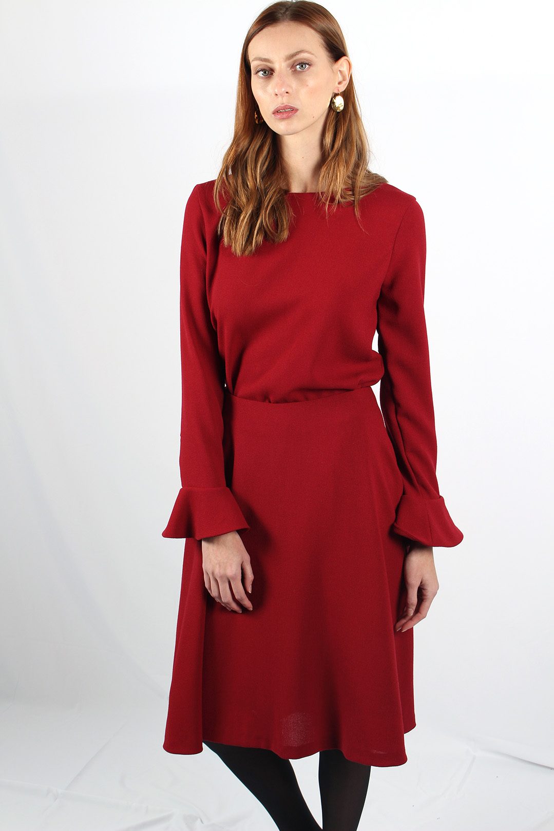 jupe midi rouge en crepe Camille ATODE