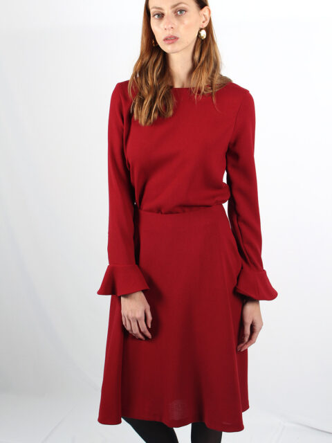 jupe midi rouge en crepe Camille ATODE