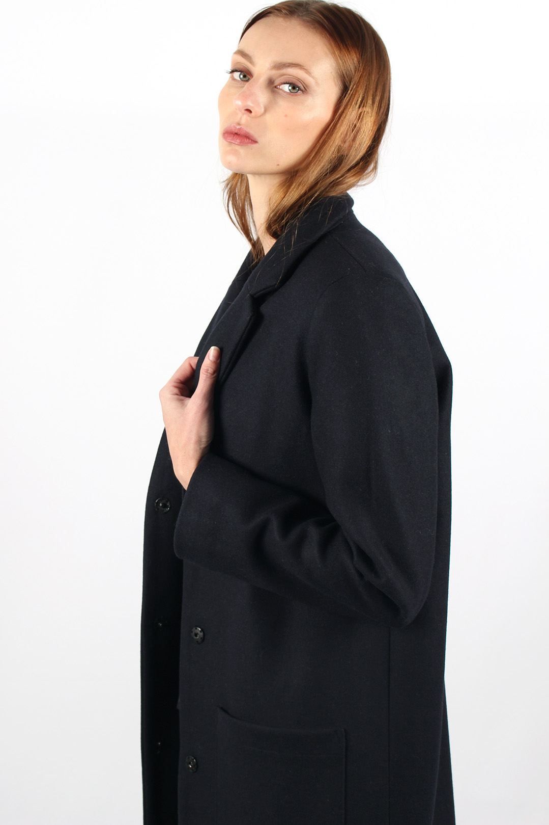 manteau long laine bleu marine