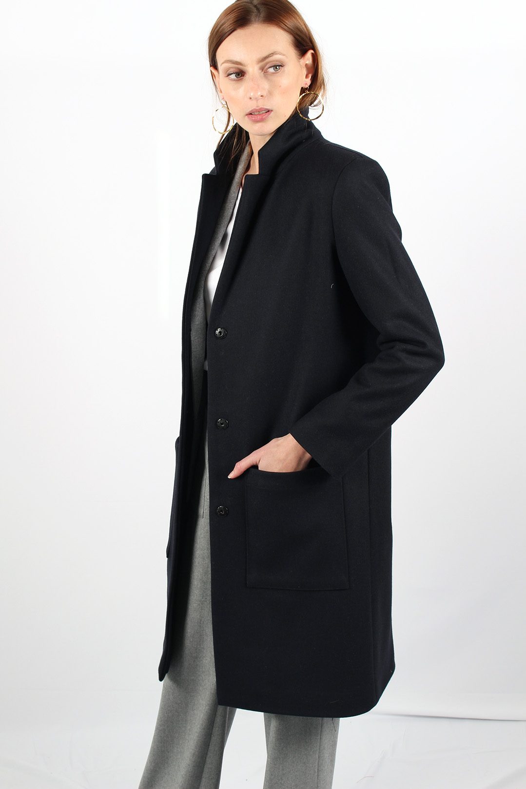 manteau droit femme bleu marine Anne Sophie ATODE