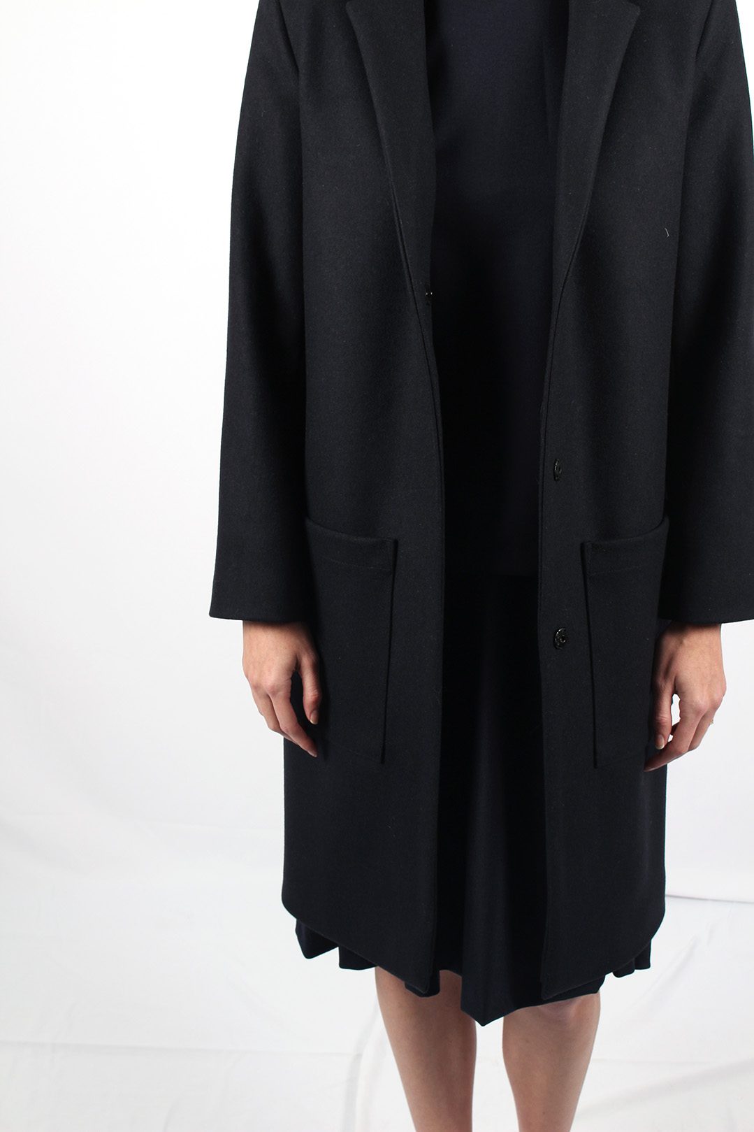 Manteau droit femme en laine bleu marine Anne Sophie ATODE