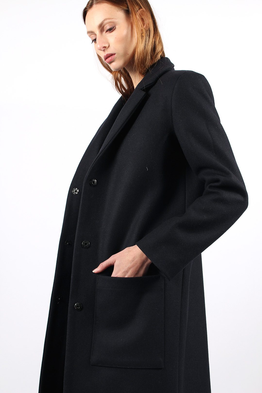 manteau droit femme bleu marine Anne Sophie ATODE