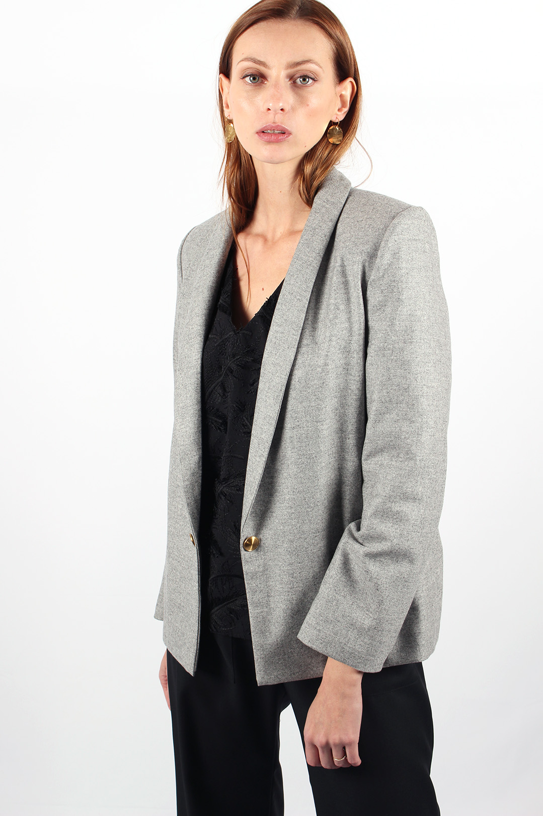 Veste de tailleur grise femme en laine flanelle Marie Anne ATODE