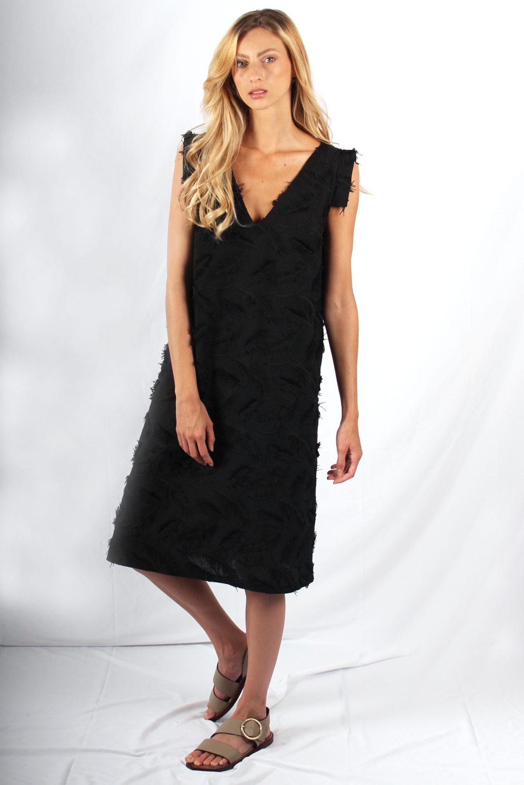 Robe noire mi longue en coton plume - Made in France