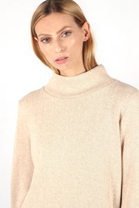 Pull beige col cheminé en coton recyclé Anne-Laure ATODE