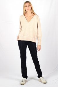 Pull beige femme col V en coton Edith ATODE