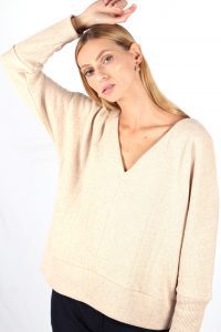 Pull beige femme col V en coton Edith ATODE