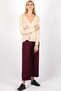 Pull beige femme col V en coton Edith ATODE