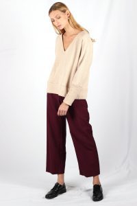 Pull beige femme col V en coton Edith ATODE