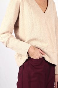 Pull beige femme col V en coton Edith ATODE