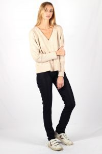 Pull beige femme col V en coton Edith ATODE