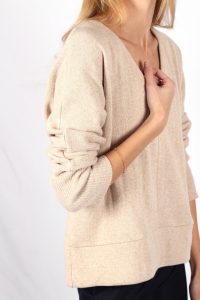 Pull beige femme col V en coton Edith ATODE