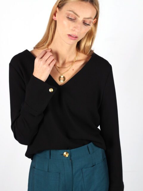 Pull noir col V en crepe de laine Chloé ATODE