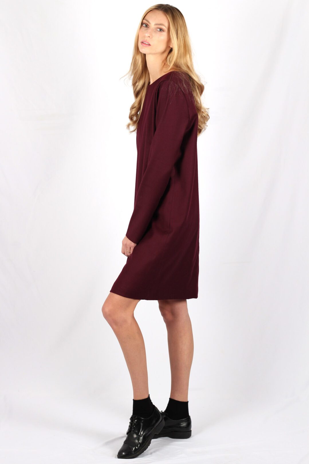 Robe droite bordeaux en laine flanelle Carolyne ATODE