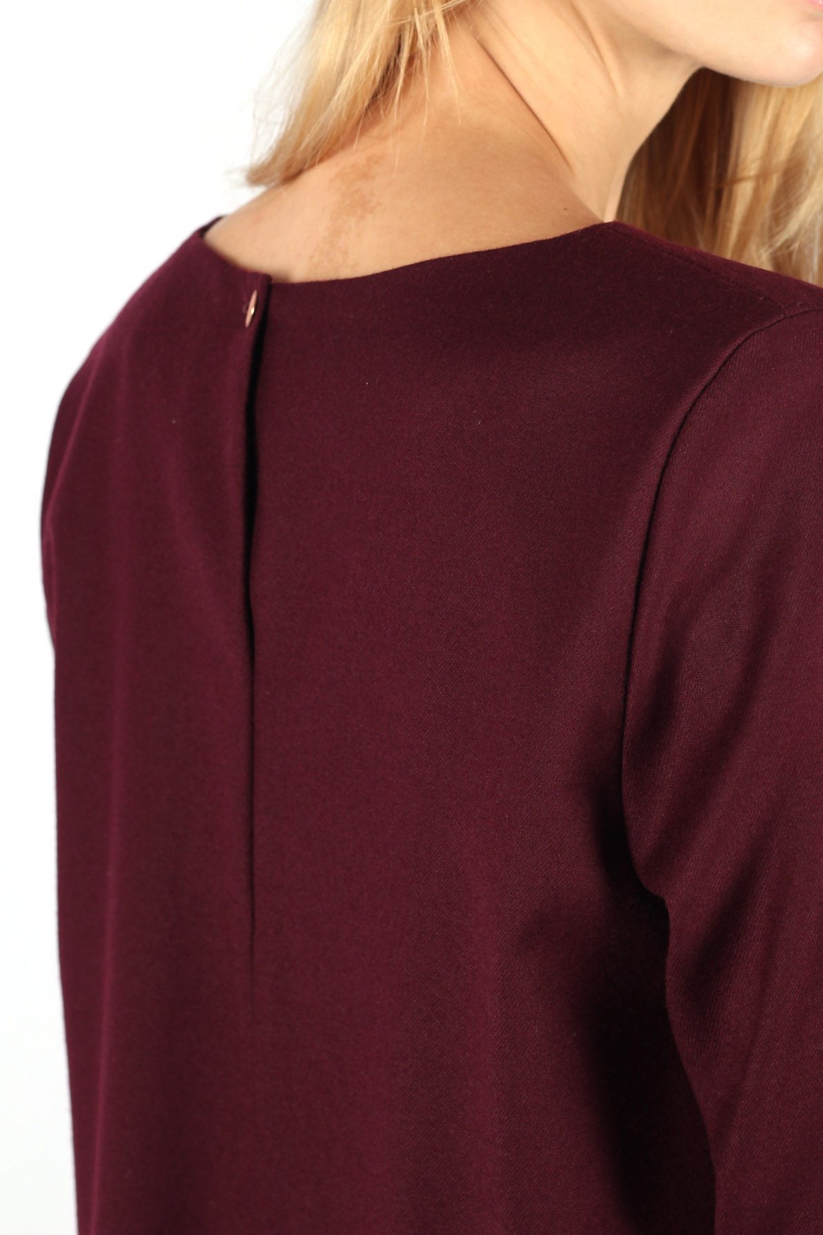Robe droite bordeaux en laine flanelle3