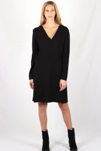 Robe noire cintrée en crêpe de laine Nahéma ATODE