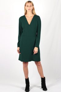 Robe vert sapin cintrée en crêpe de laine Nahéma ATODE