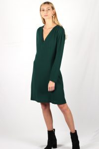 Robe vert sapin cintrée en crêpe de laine Nahéma ATODE