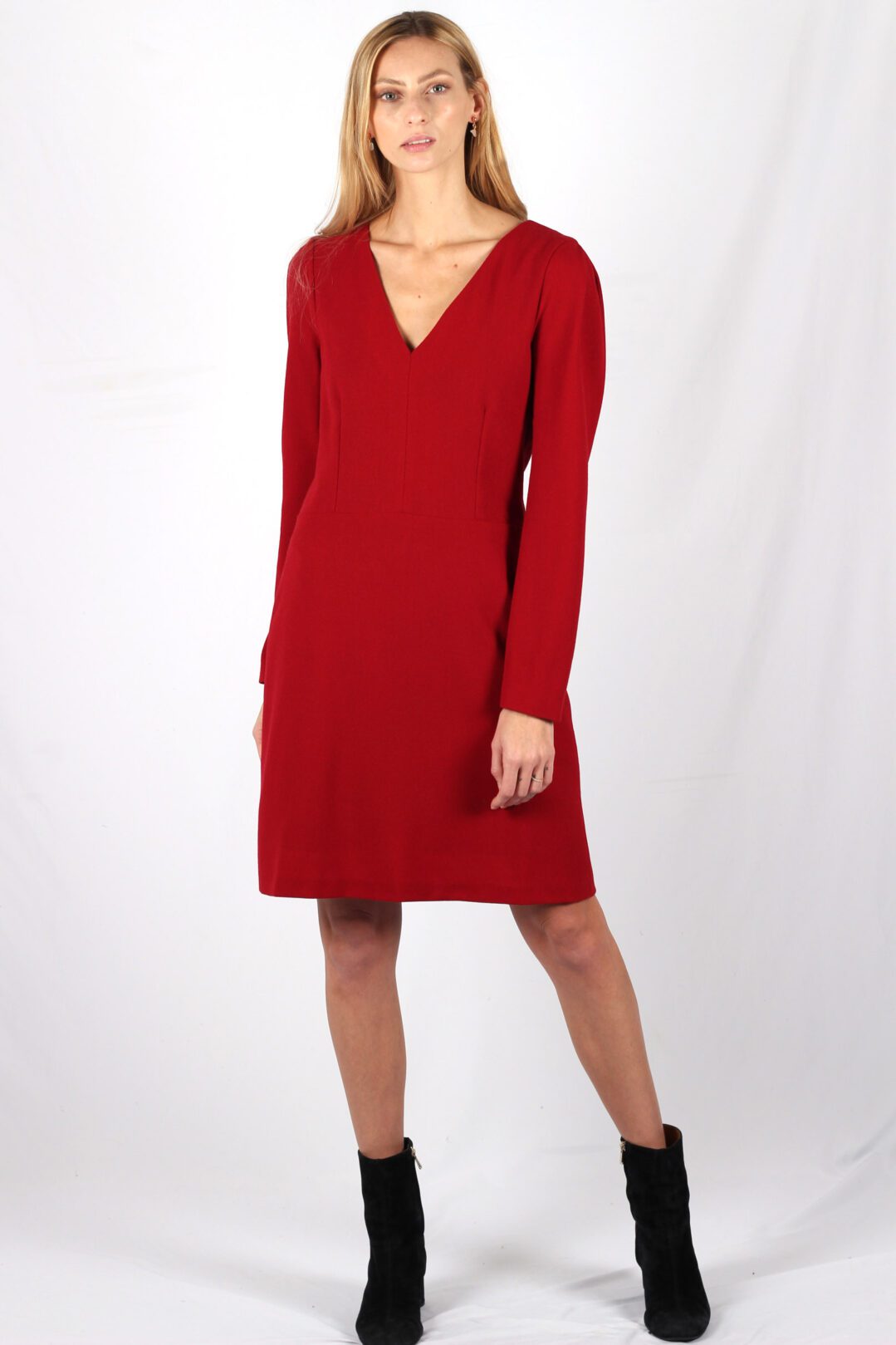 robe rouge cintrée en crêpe de laine Nahéma ATODE