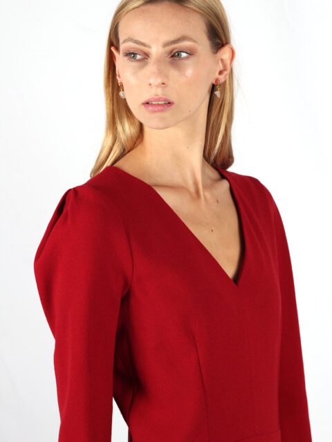 robe rouge cintrée en crêpe de laine Nahéma ATODE