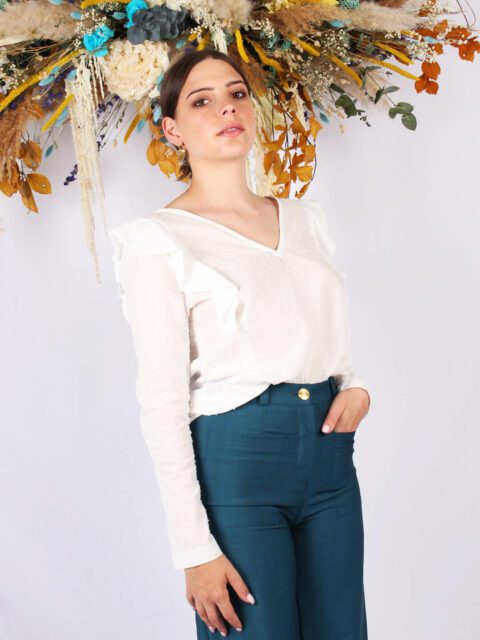 Blouse plumetis blanc à volants Nadine ATODE