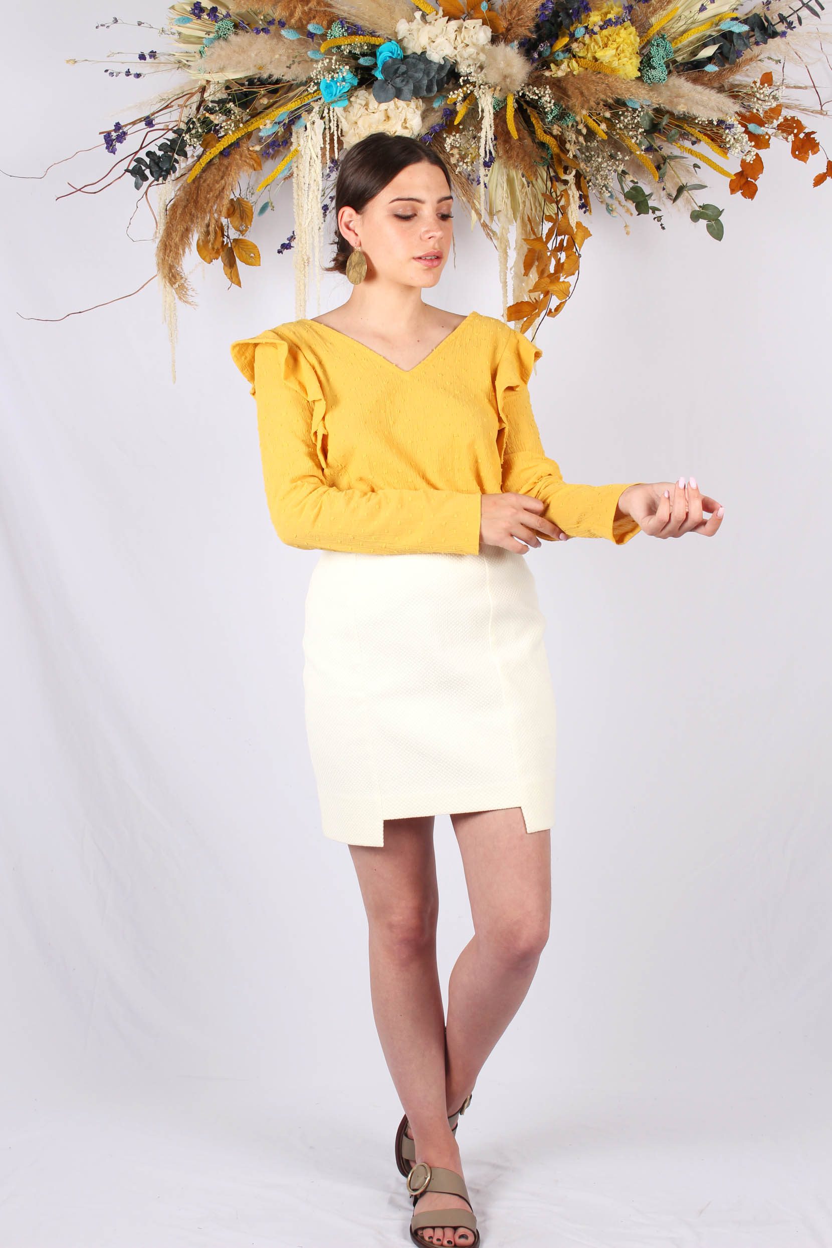 jupe droite moutarde