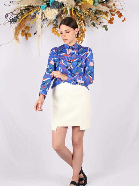 chemise imprimé bleu en soie Géraldine aTODE