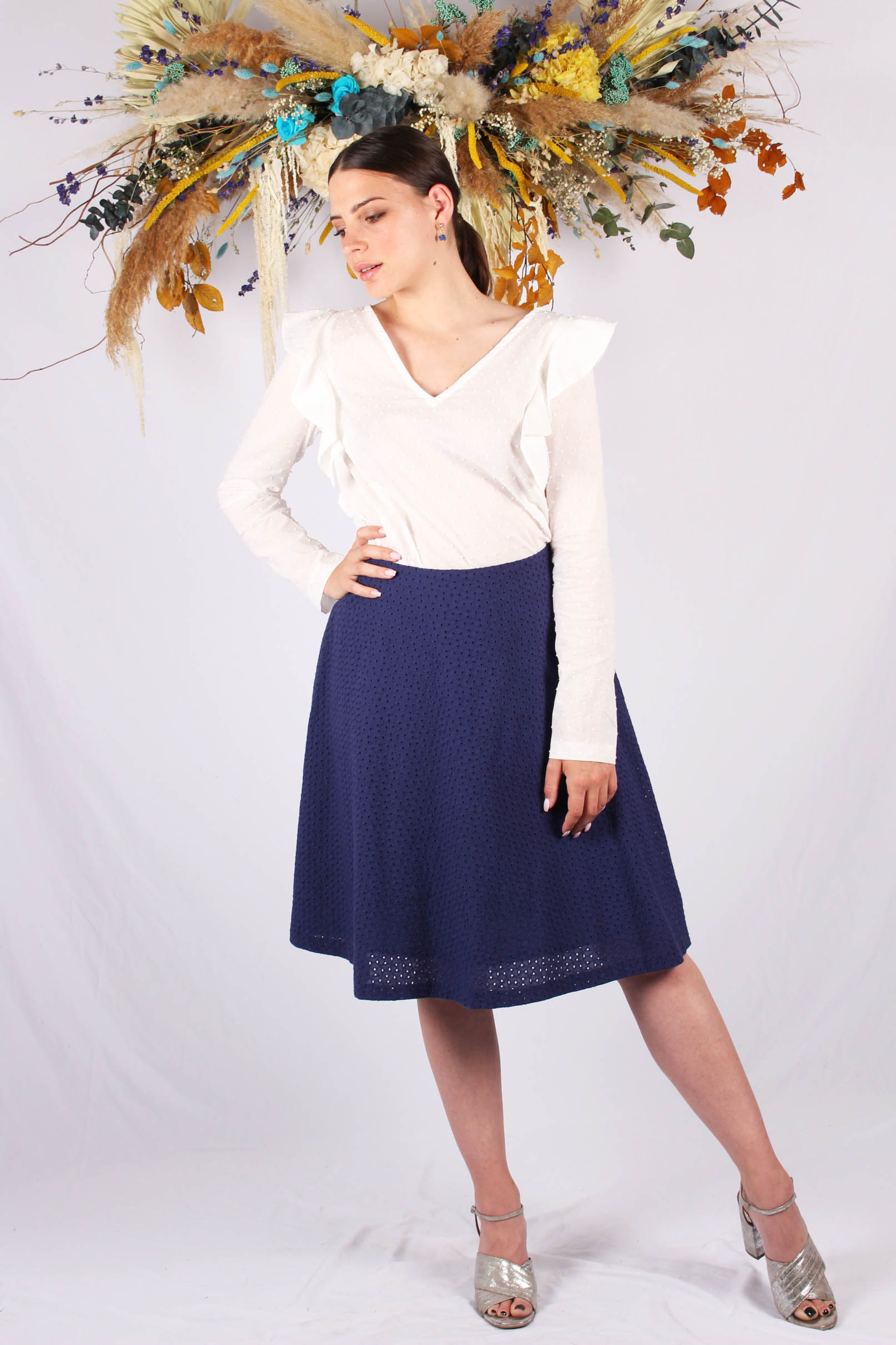 jupe dentelle midi en coton bleu marine7