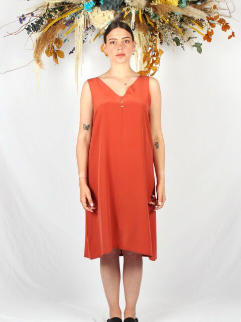 robe en soie terracotta mi longue Coralie ATODE