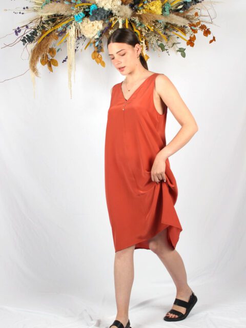 robe en soie terracotta mi longue Coralie ATODE