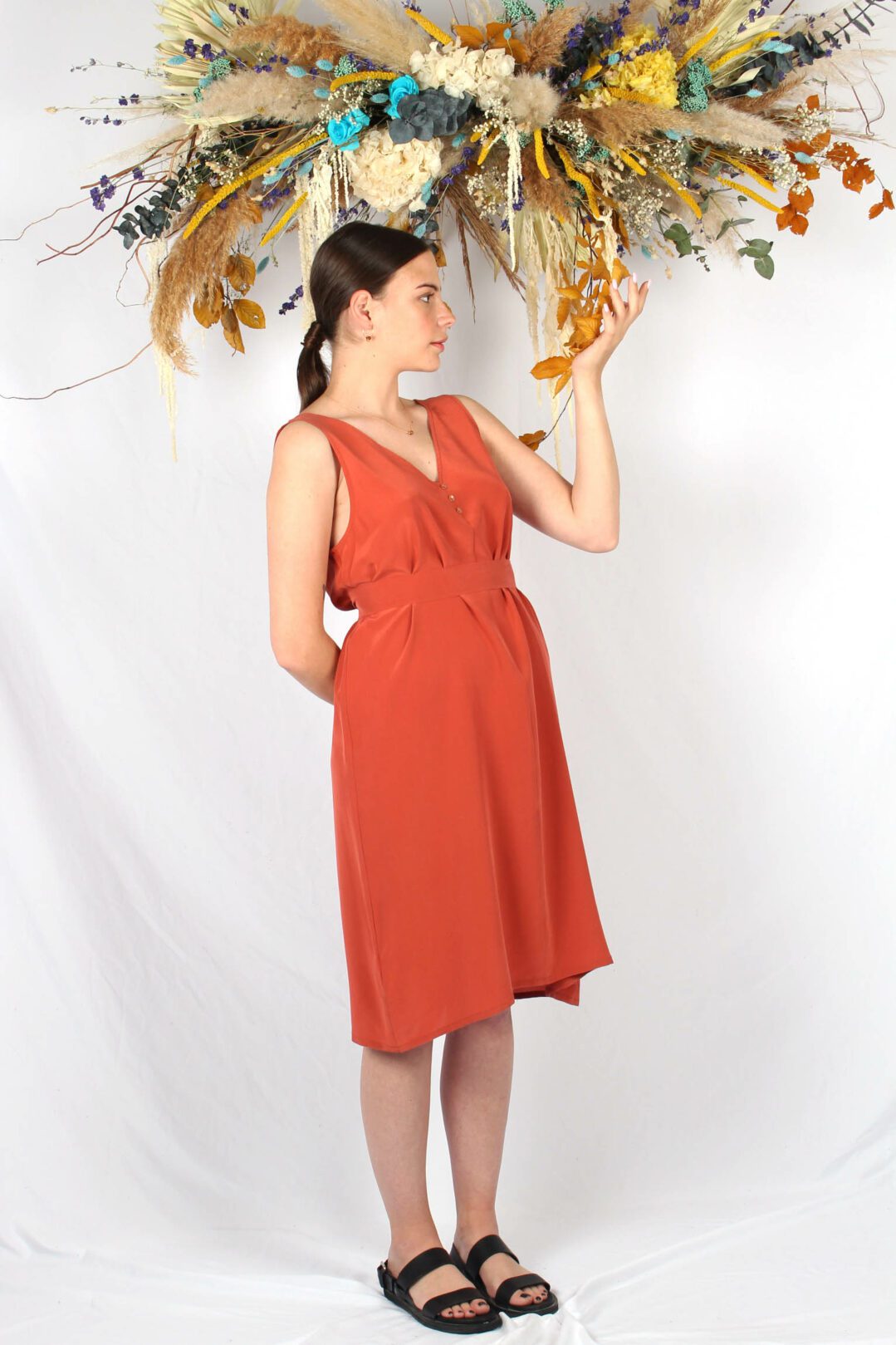 robe en soie terracotta mi longue Coralie ATODE