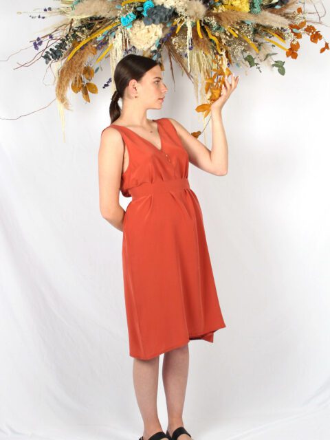 robe en soie terracotta mi longue Coralie ATODE