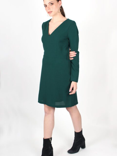 Robe vert sapin cintrée en crêpe de laine Nahéma ATODE